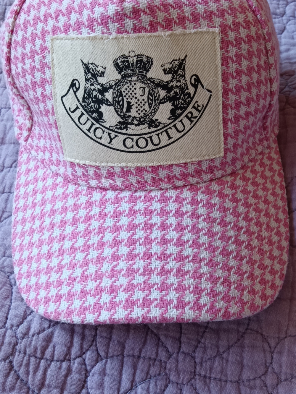 Juicy Couture Pink and White Houndstooth Baseball Cap